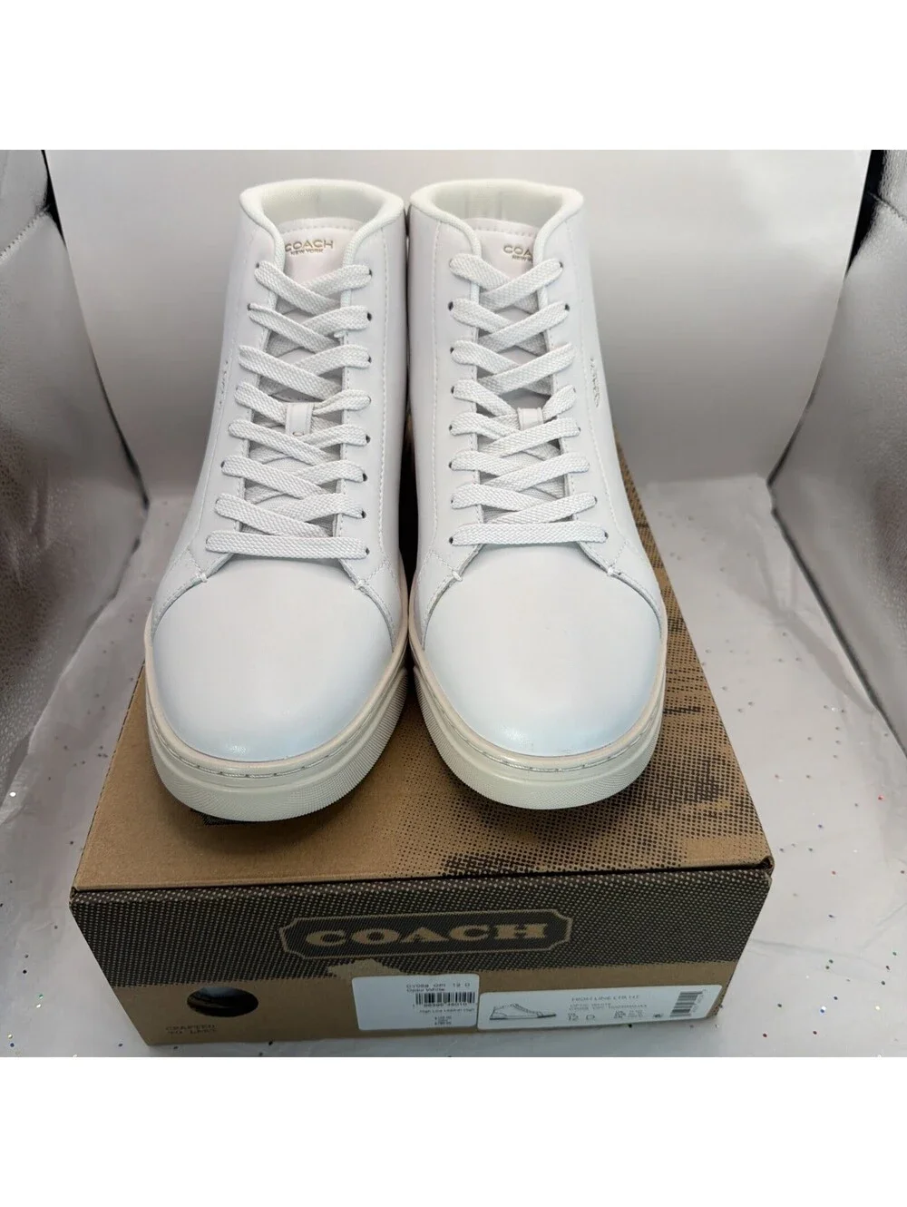 COACH High Line Leather High Top Sneakers CY058 Optic White Men’s 12D NIB
